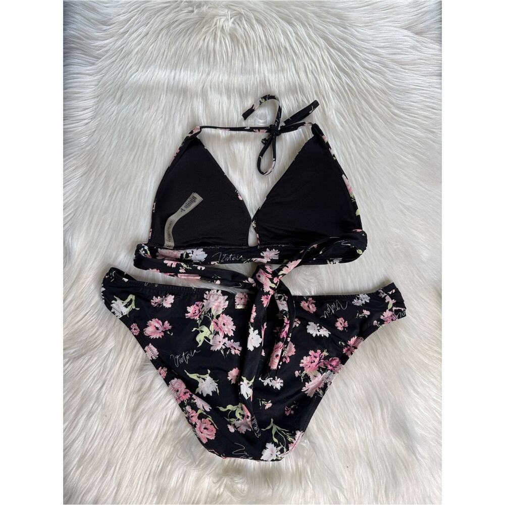 Victoria’s Secret Black and Pink Floral Halter Bikini Set - Picture 7 of 9